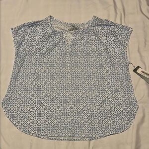 Blue and White Cap Sleeve Relaxed Blouse